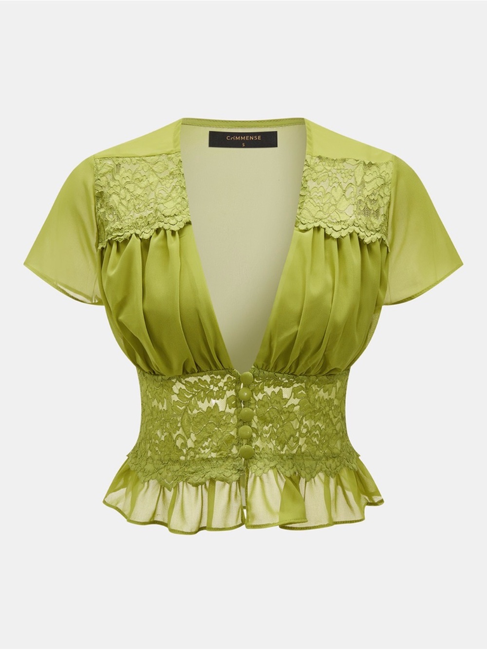 Commense Lace Panel V-Neck Top & Tiered Skirt Set - Picture 2 of 9